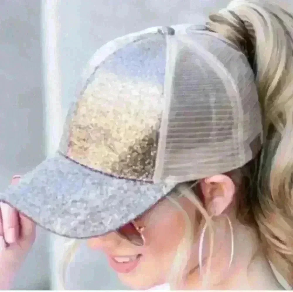 C.C Glittery Pink Ponytail Baseball Cap. - Picture 7 of 7